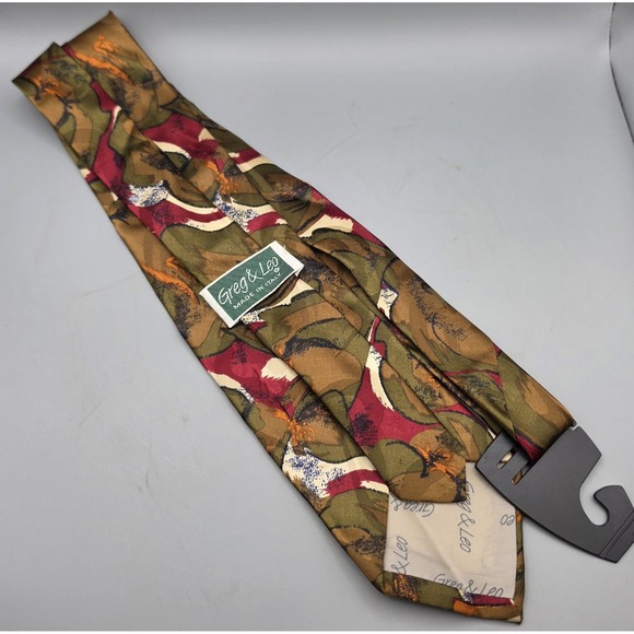 Greg and Leo Other - Greg & Leo Made in Italy Mens Tie Abstract Floral Olive Burgundy Brown Necktie